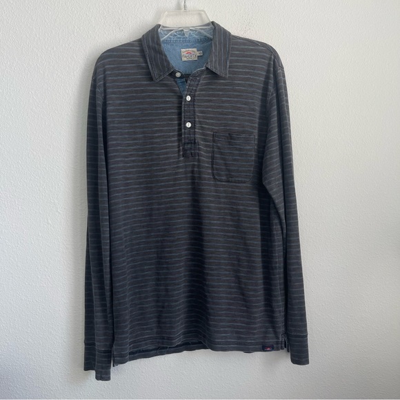 Faherty Striped Heather Long Sleeve Polo Pocket Shirt - Picture 2 of 6